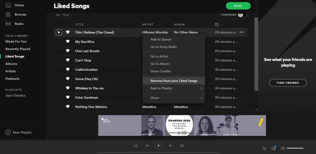 how to unlike a song on spotify